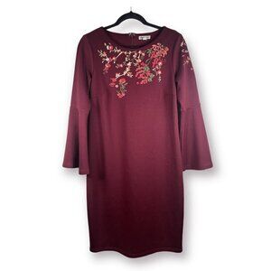𝅺GREY & Gray Embroidered Bell Sleeve Pencil Dress Burgundy Women's Size 8/8